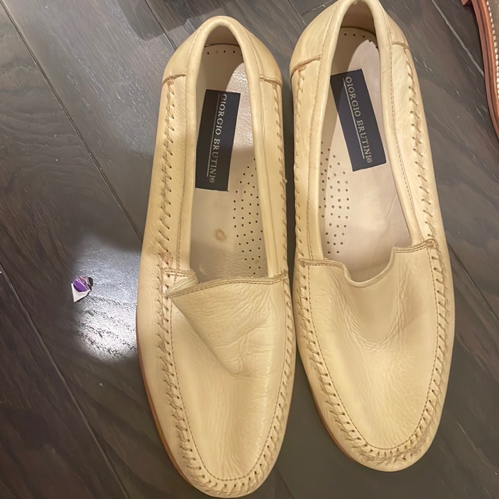 Cream tan loafers all leather SIZE 8.5 MENS